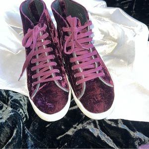 Rebecca Minkoff burgundy velvet high top sneakers